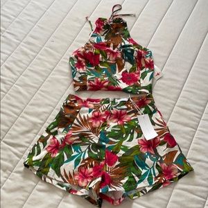 NWT Matching Floral Halter and Short Set